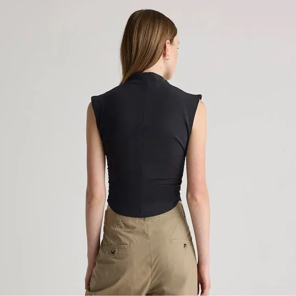 Quince Stretch Cotton Jersey Sleeveless Mock Neck Top in Black size M Medium - Picture 3 of 6